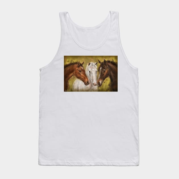 Painting of 3 Horses - Brown and White on Mustard Yellow Background Tank Top by ibadishi